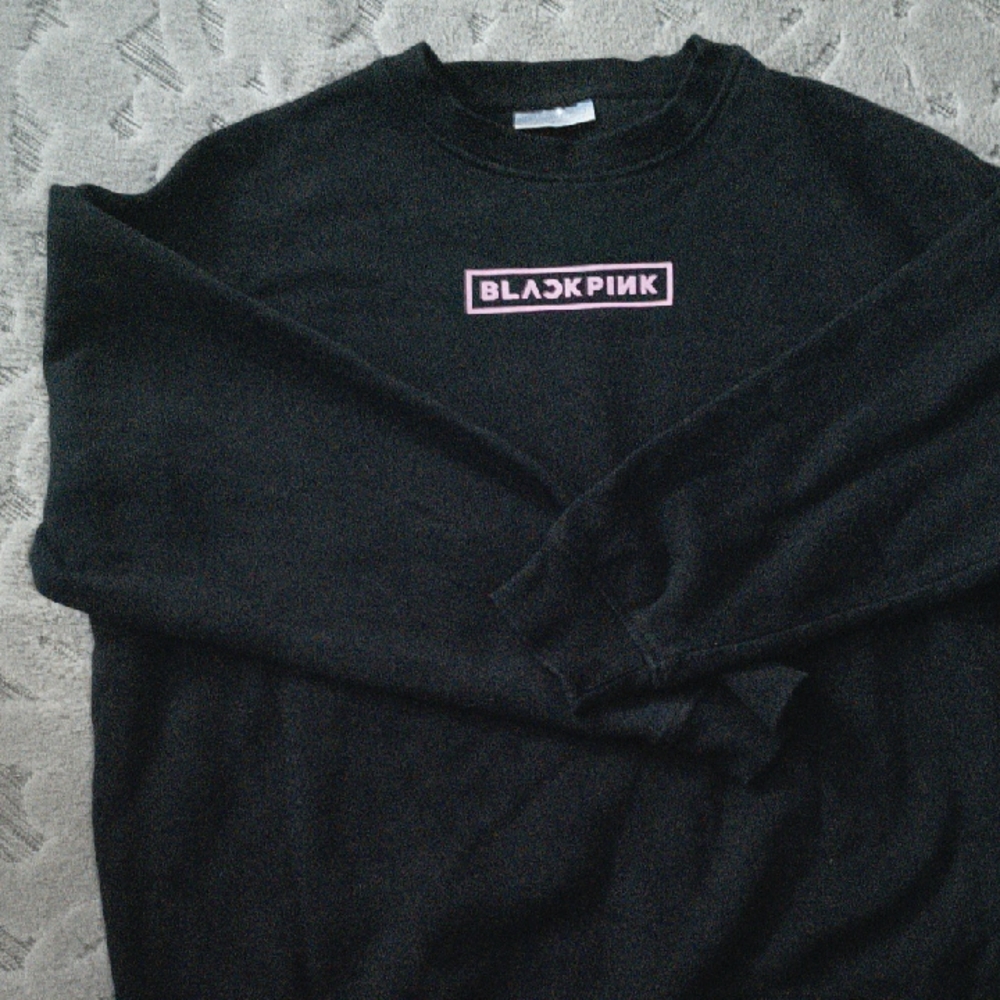 Black Crewneck Sweater with Pink Graphic